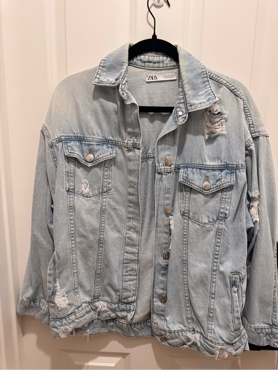 Zara Jackets & Blazers - ZARA Light Wash Distressed Denim Jacket - Pale Blue
